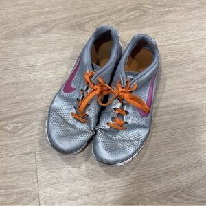 Nike Gray Sneakers with Pink Swoosh